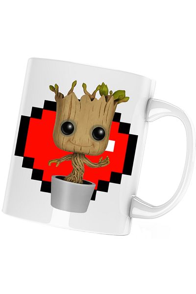 OEM Baby Groot Minecraft Love Heart Mug, white, 330 ml