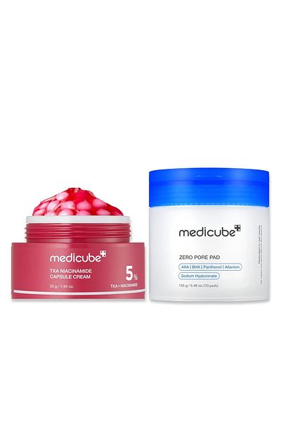 Medicube Clear Glass Skin Duo: TXA+Niacinamide Capsule Cream and Zero Pore Pads 2.0