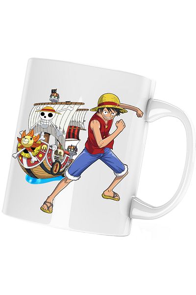 OEM Cana One Piece Straw Hat Pirates Monkey Corabie, alba, 330 ml