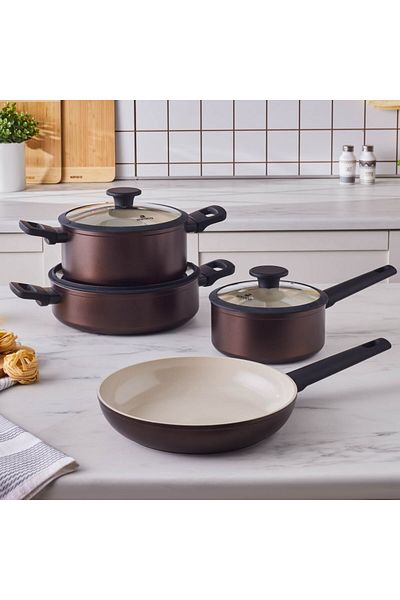 Karaca Ceramica Iconic Bronze, 7-teiliges Kochgeschirr-Set, Induktion, Bronze
