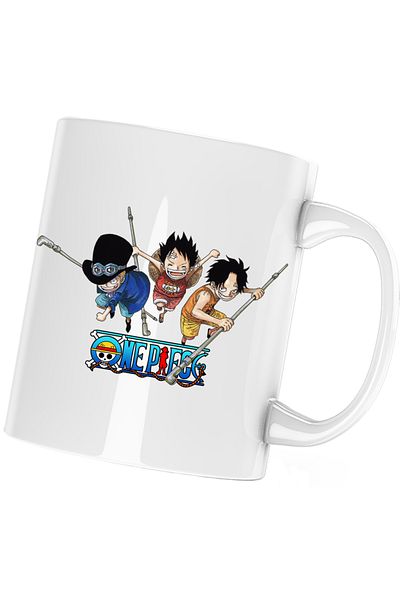 OEM One Piece Monkey Luffy Portgas Childhood Friends Mug, white, 330 ml