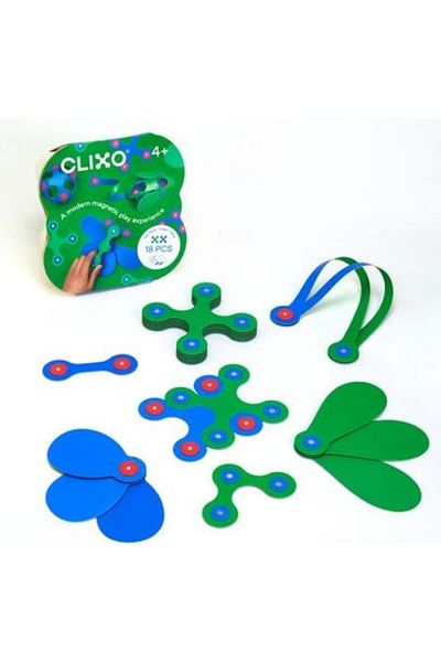 Clicstoys Clixo Magnetic Building Set, Itsy Pack Blue-Green 18