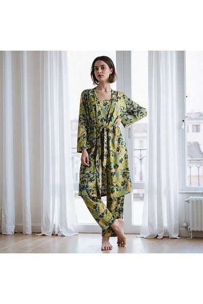 FAV All-Over Floral Print Robe and Pyjama Set