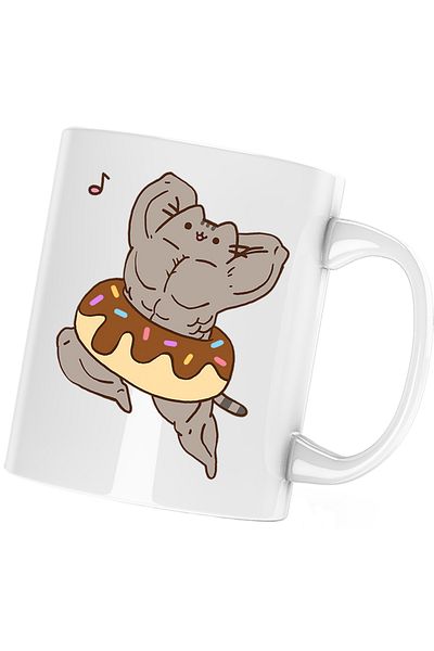 OEM Pusheen Cat Muscle Gym Mug, white, 330 ml
