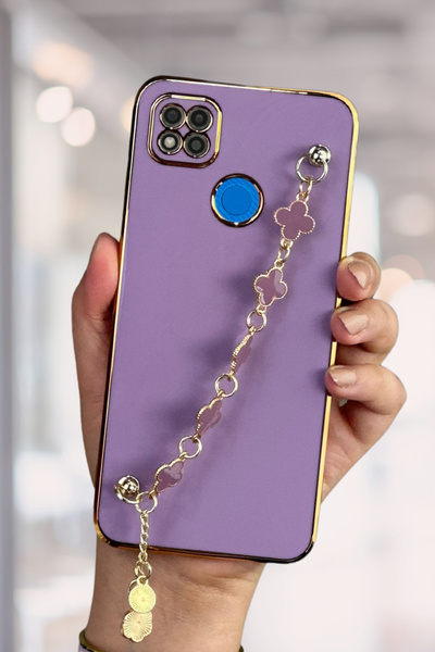 Fibaks Xiaomi Redmi 9C Uyumlu Kılıf Parlak Kenarlı Altın İşlemeli Tutamaçlı K...