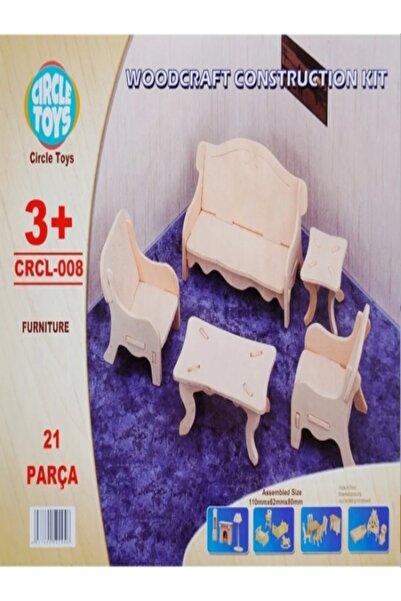 Emrah Gültekin 3D Oturma Odası Ahşap Puzzle | 21 Parça Boyanabilir Eğitici Mo...