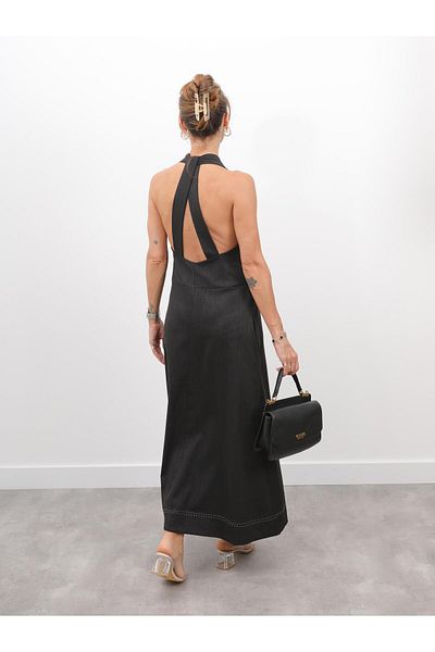Maldia Shop Women's Cross Back Detail Black Strap Dress