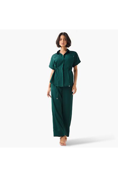 Iconic Regular Fit Collared Utility Shirt with Tie-Up Detail