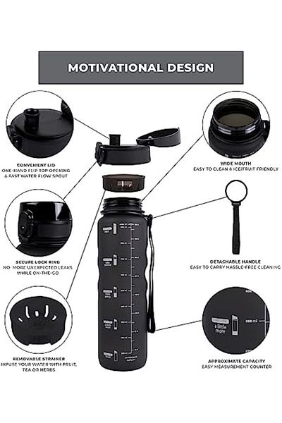 LA' PRECIOUS Water Bottle for Adults, 1 liter-USA Tritan Material, Non-Toxic BPA Free, Fast Flow, Fl