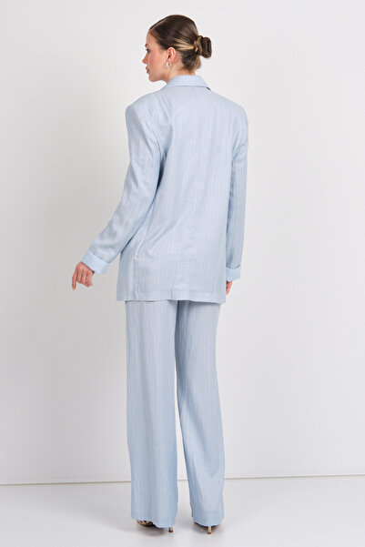 AYHAN Γυναικείο Λινό Μπουφάν με ριγέ κουμπιά 0860 Μπλε