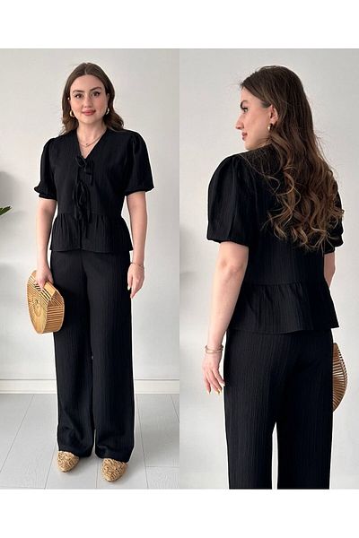 DENİZLİFE Women's Front Tie-Up Short Sleeve Suit