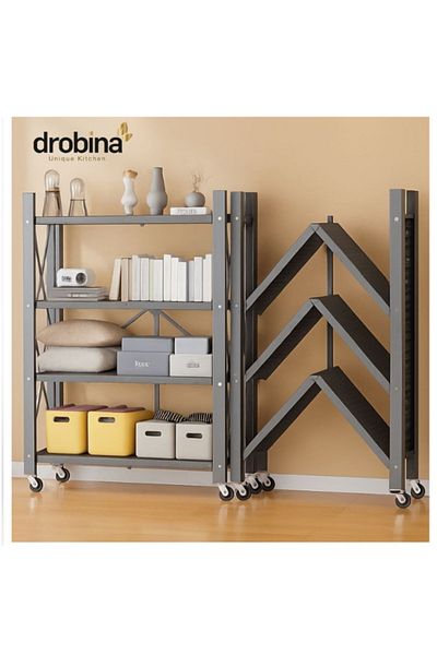 drobina Dropina 4-Tier Foldable Multi-Tier Metal Storage Rack for Garage/Kitchen/Home/Closet Grey