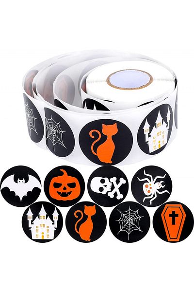 Qpout Roll of 500 Halloween stickers, paper, multicolor, 3.8 cm