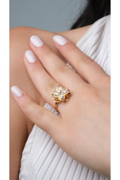 Isorelle Jewelry Lotus Model Tasarım Damla Taş Döndürülebilir Yonca Vip Tasarım Yüzük