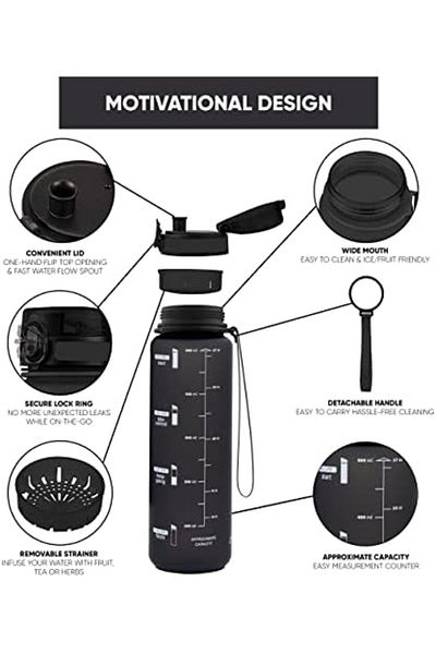 LA' PRECIOUS Water Bottle for Kids & Adults, 500ML, Midnight Black - USA Tritan Material, Non-Toxic