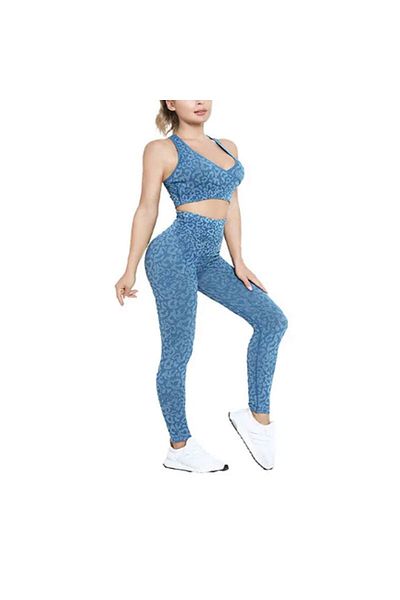 Muchmy 2 Pcs Double Color Women's Fitness Sportswear Gym Set Elastic Top Bra Long Trouser Sets