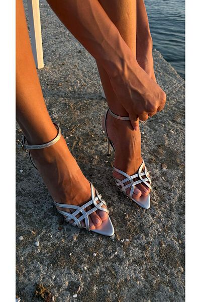 Eataly Shoes Silver Matte Basket Model Open Toe Heeled Shoes