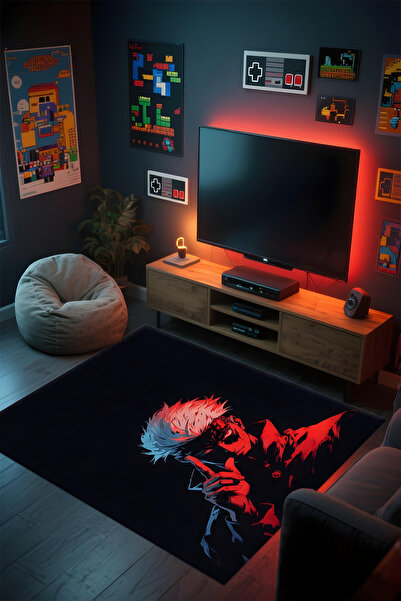 Alpacarpet Desenli Anime & Gamer Halısı Kaymaz Taban Makinede Yıkanabilir Gen...