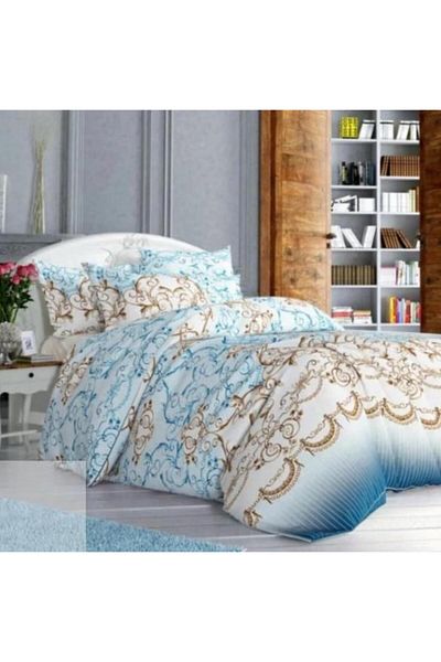 Sinada Home 82 Thread 100% Cotton Blue Foil Patterned Duvet Cover Set Single 160X215Cm