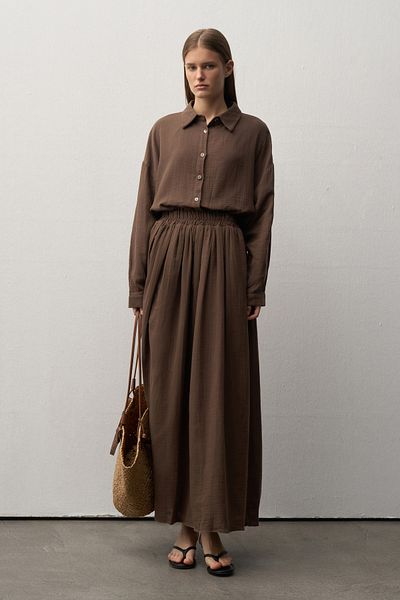 mathilda store Women's Bitter Brown Muslin Shirt Skirt Set