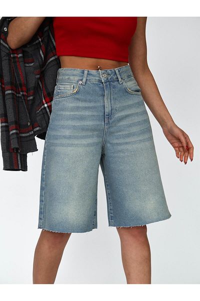 XBELLA DENİM Pantaloni scurți Bermuda lungi de damă, cu detaliu rupt, lungime midi