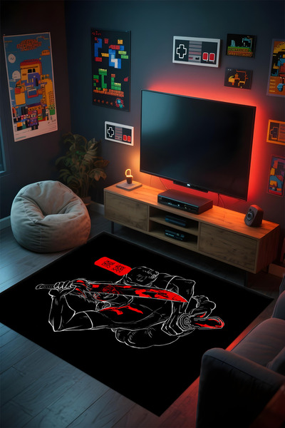Alpacarpet Desenli Anime & Gamer Halısı Kaymaz Taban Makinede Yıkanabilir Gen...