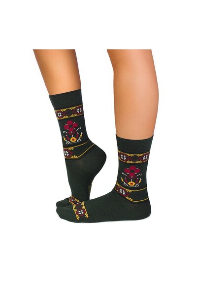 Pirin Hill Șosete din Lână cu Motive Tradiționale Verde închis