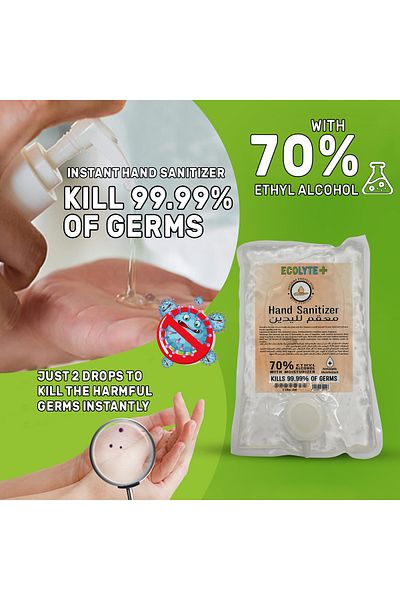 ECOLYTE+ Hand Sanitizer Skincare Antibacterial gel, antiseptic & disinfectant 70% Ethyl Alcohol - (Pouch, 1L)