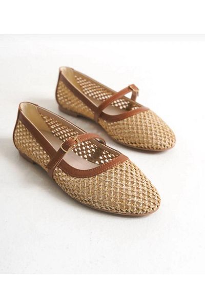 KS KADİR SARAÇ Wicker Single Strap Casual Ballerina Shoes