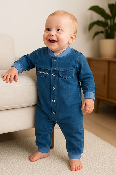 tinytrends Baby Unisex Cotton Space Dream Denim Jumpsuit