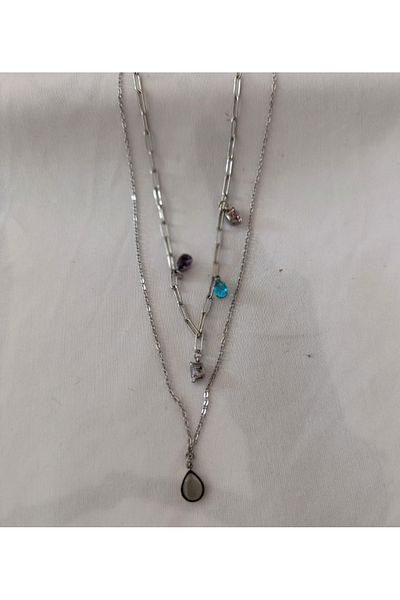 Gold Tasarım Steel Necklace with Stone Detail