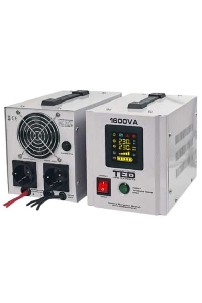 TED Electric UPS Central 1050W, Pure Sine with LCD, 2x Schuko, Uses 2 Batteries (not included), TED Electric
