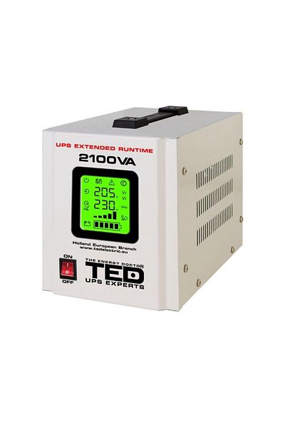 TED Electric UPS Central 1400W, Pure Sine with LCD, 2x Schuko, Uses 2 Batteries (not included), TED Electric