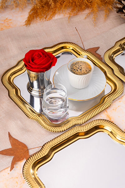 NEWTREND Züccaciye 6-Piece Luxury Patterned Daisy Model Silver Service, Tea, Coffee, Refreshment and Presentation Tray
