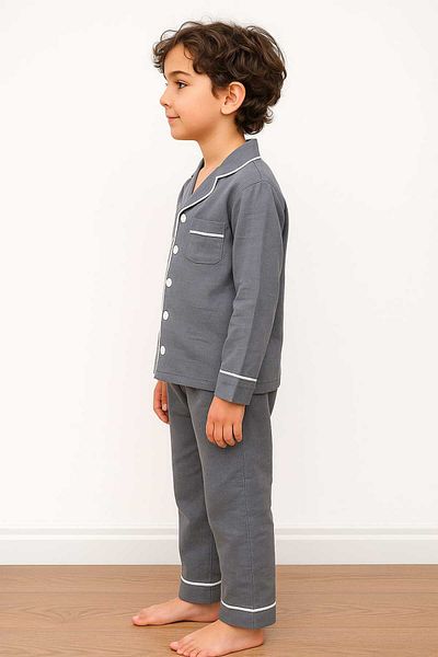 Tosyalı Burak Bebe Shirt Collar Buttoned Unisex Kids Muslin Pajama Set