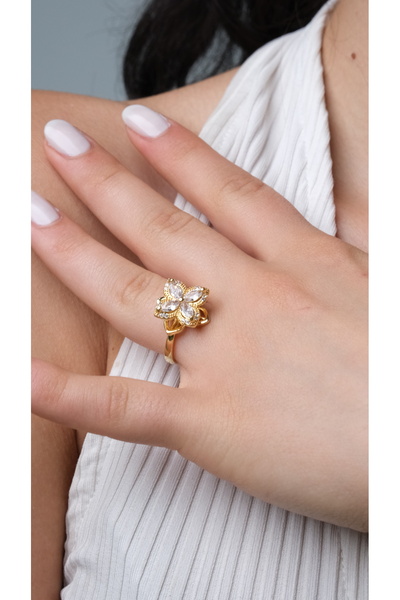 Isorelle Jewelry Lotus Model Tasarım Damla Taş Döndürülebilir Yonca Vip Tasarım Yüzük