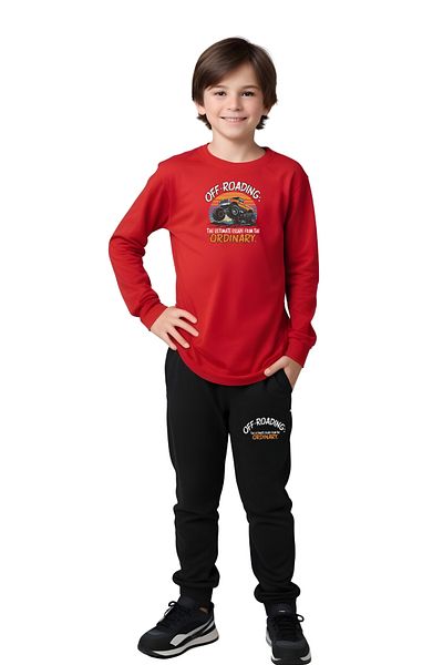 FYK COLLECTİON 3-Piece Round Neck Printed Boy's Bottom-Up Set