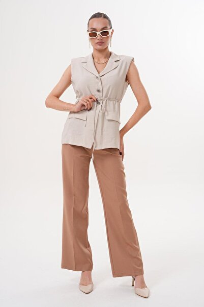 Flame İstanbul Butik Sleeveless Buttoned Summer Stone Vest Stp1352