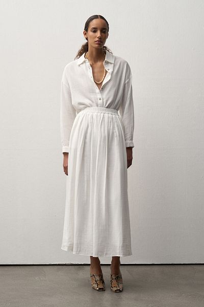 mathilda store Women's White Muslin Shirt Skirt Set