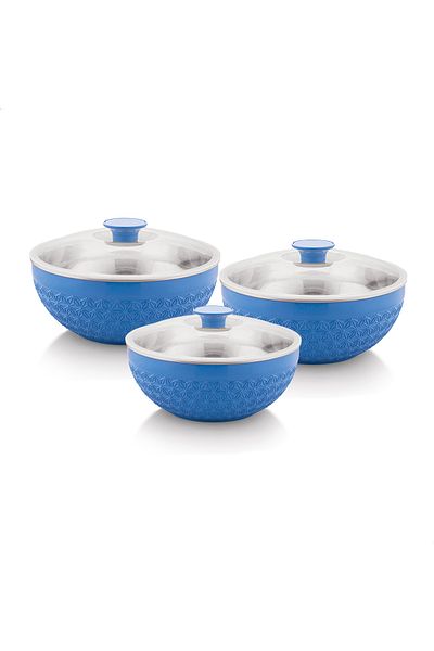 Axis 3pcs Insulated Mixing Bowl Set with Lids | 600ML, 1200ML, 1800ML | Steel Inner, Plastic Outer