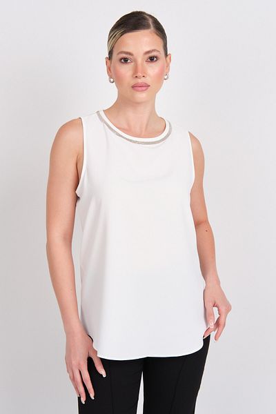 AYHAN Women's Collar Shiny Stone Sleeveless Blouse 2183 Ecru