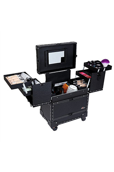 Sunrise Professional 4 Wheels Rolling Makeup Cosmetic Train Case, Black