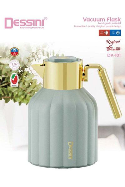 Dessini Tea & Coffee Vacuum Flask 1L Dk101 Green/Gold