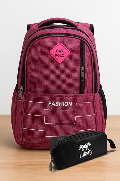 LUGMO School Bag 5 Pockets + Pen Holder Waterproof High School Middle School Bag Pink