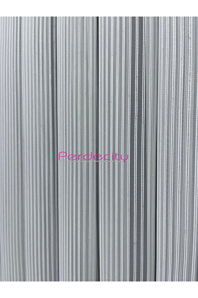 PERDECITY Striped Silver Glitter Detailed Tulle Curtain 1X3 Tight Pile Ironing Not Suitable for Heavy Weight Suitable for Any Room