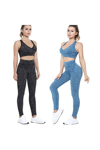 Muchmy 2 Pcs Double Color Women's Fitness Sportswear Gym Set Elastic Top Bra Long Trouser Sets