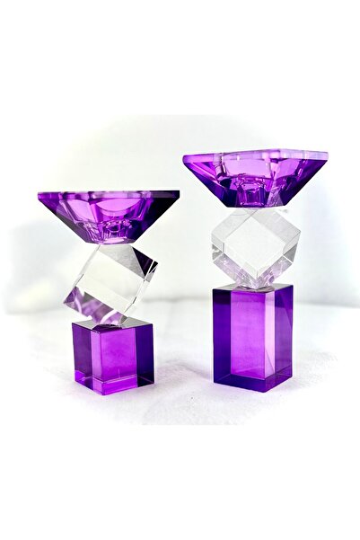 BİEV MOR RENKLİ 2Lİ CAM MUMLUK 18CM X 16 CM