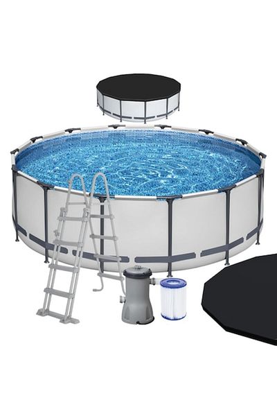 Optim Solution Metal Frame Pool, 14,970 liters, with Filtering Pump, Ladder, Cover, Included Accessories, 457 x 107