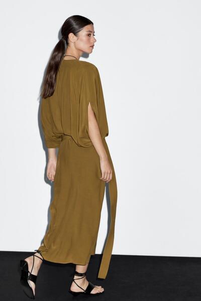 Massimo Dutti Tokalı kruvaze elbise