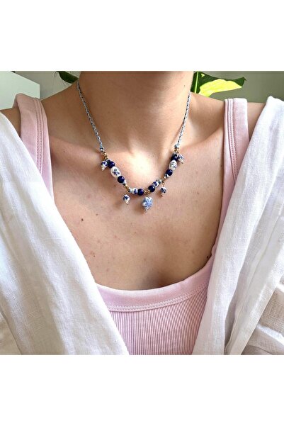 Alice İsstanbul Çelik İpli Bleu Blanc Charm Kolye
